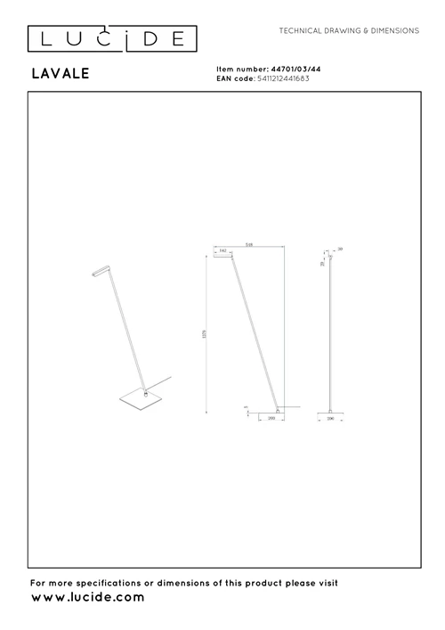 Lucide LAVALE - Lampadaire / lampe de lecture - LED Dim. - 1x3W 2700K - Jaune Ocre - technique